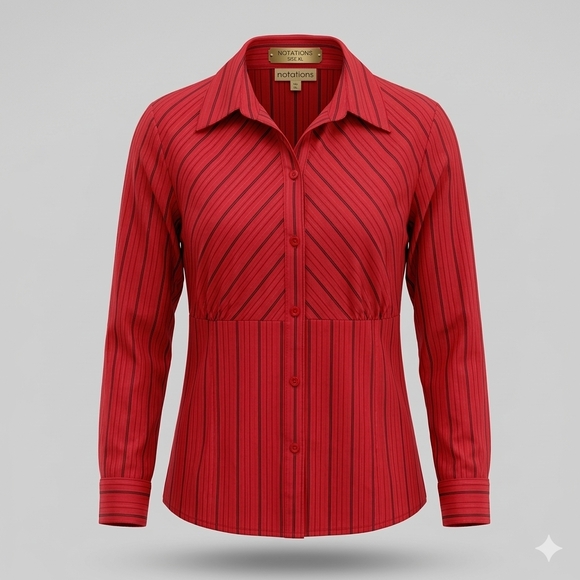 Notations Tops - Notations Vibrant Red Top with Stripes